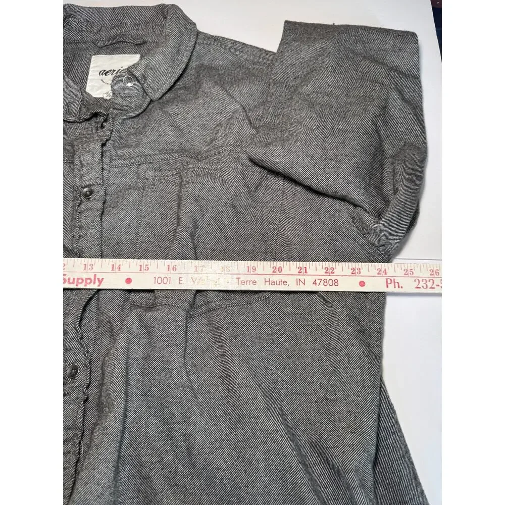 Aerie Womens Button Front Shirt Gray Cotton Long Sleeve Casual Small - Picture 7 of 9